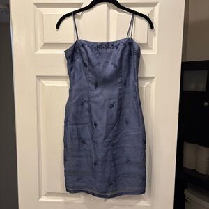 Laundry by Shelli Segel, 1995, Spaghetti Strap Mini Silk Dress, Blue